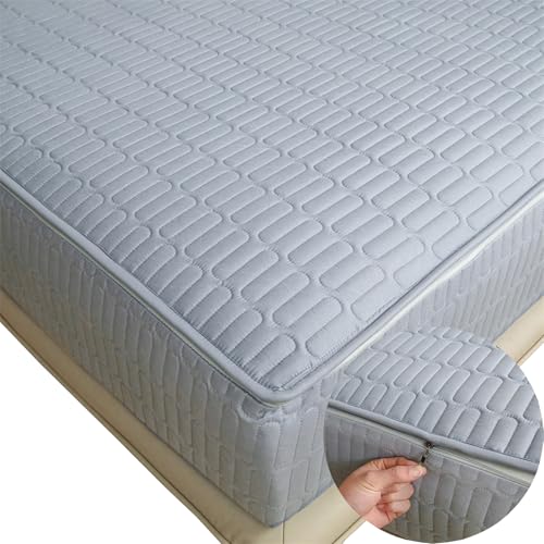 Matratzenschoner mit Reißverschluss 70/80/100/140/160 Anpassbare Matratzenüberzug Encasing Matratzenschutz Komfort Atmungsaktiver Spannbettlaken Fünf Seiten Gesteppt Matratzenbezug(80X200+19cm,D) von LGQLYH