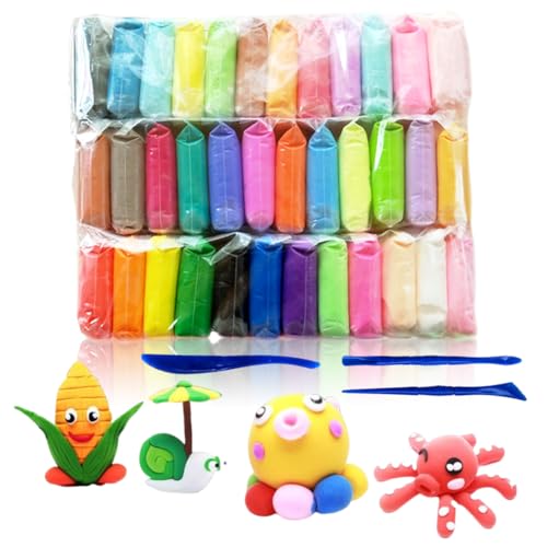 36 Pack Modellierung Clay Teig Plasticine Modellierung Lehm,36 Farben Ultra Licht Air Trockene Knete DIY Polymer mit,36 Farben Modellierung Lehm Modellier Werkzeug für Jungen und Mädchen von LGWJHCY