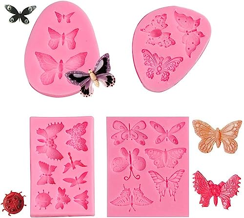 4Pcs Schmetterling Form Kuchen Fondant Formen, Silikon Gummi Paste Form, Schmetterling Kuchen Pop Cupcake Dekoration Supplies Clay Form Süßigkeiten Silikon Form Schokolade Formen von LGWJHCY