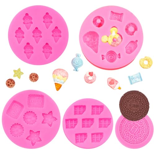 5 PCS Dessert Fondant Molds -Rosa Kekse und Eis Desserts Muffin Silikonform Schokolade Süßigkeiten Form 3D Backform Kuchen Dekorieren Werkzeuge DIY Silikon Backen Fondant Formen von LGWJHCY