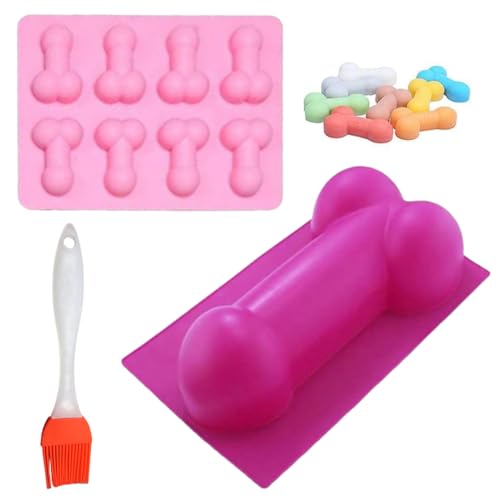 Lustige Backform, 2PCS Silikon Funny Kuchen Formen Schokolade Puddingform Maker Mould DIY Cube Kuchenform Backformen Werkzeug （Pastry Brush Random Color） von LGWJHCY