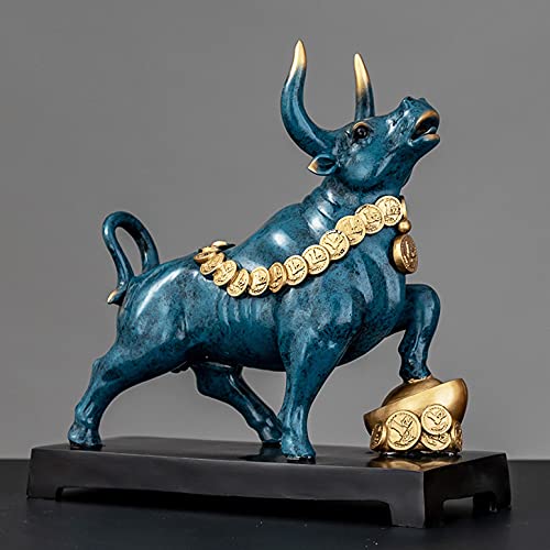 Bronze statue, Stier Harz Dekoration, Office Decor bulle und bär figuren, Wohnzimmer Dekoration Statue, Geeignet FüR Schlafzimmer, Studie, Weinschrank, BüRo, Kunst Geschenk,Blau,27*13*27cm von LGYKUMEG