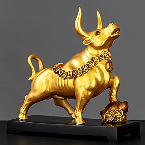 Bulle und bär figuren, Stier figur deko,Stier Harz Dekoration, Wohnzimmer Dekoration Statue, Office Decor , Geeignet FüR Schlafzimmer, Studie, Weinschrank, BüRo, Kunst Geschenk,Gold,27*13*27cm von LGYKUMEG