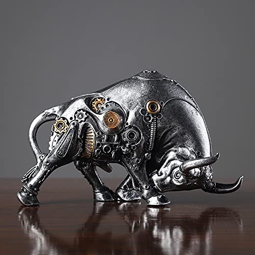 LGYKUMEG Schreibtisch deko,goldenen stiers Statue,Wall Street Bull,Wohnzimmer Dekoration Statue,Geeignet FüR Schlafzimmer, Studie, Weinschrank, BüRo, Kunst Geschenk,Steampunk deko,Silber von LGYKUMEG