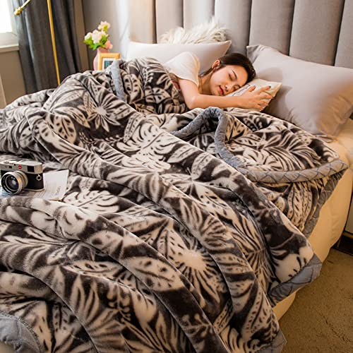 LGYKUMEG Fleece Blanket Queen Size,Weighted Koreanische Nerz Decken, Warme Und Schwer Und Cozy Geprägte Decke, 2 Ply A&B Umschaltbare Gedruckte Raschel Bett Decke,3kg，Braun,180 * 220cm von LGYKUMEG