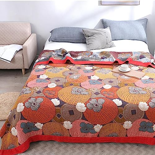 LGYKUMEG Quilt,Baumwoll-Überwurfdecke für Couch59 x 79 Zoll, 6-lagige warme Decke aus weicher Baumwolle, modische Überwurfdecke, Bequeme, leichte, atmungsaktive Steppdecke, Queen-Size-Größe,Orange von LGYKUMEG
