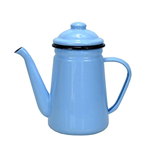LGYKUMEG Emaille Kaffeekanne,Emaille Teekannen und Wasserkocher,Kleine Kaffeekanne Teekanne Wasserkocher Induktionsherd Gasherd Universal, 1.1L,Blau von LGYKUMEG
