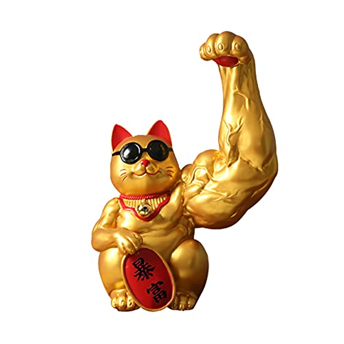 LGYKUMEG Winkekatze Gold deko 25cm Glückskatze Feng Shui Winken Katze mit Muskelarm Desktop Dekoration Hauswarming Geschenk für einladendes Vermögen. von LGYKUMEG