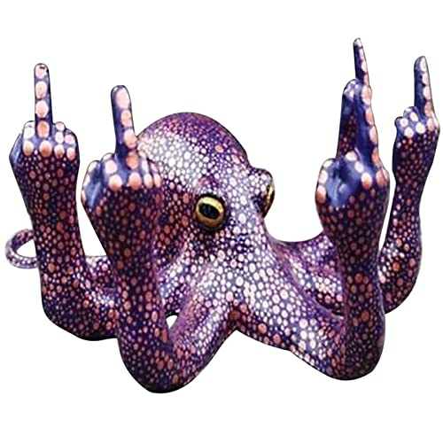 LGYKUMEG Skulptur Deko Harz Kleine Octopus Statue,kreative kreative Harzstatue Mittelfinger leuchtende tierverzierungen, Coole Dekoration für Wohnzimmer Haus Garten Büro Bar,Lila,4,72x5,12 Zoll von LGYKUMEG