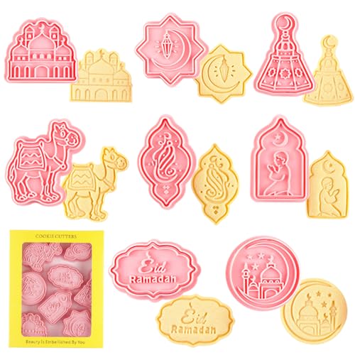 8 Stück Eid Mubarak Ausstechformen, Eid Muslimischen Ausstechformen, Islamische Ramadan Ausstechformen Keksausstecher, Eid Mubarak 3D Cookie Cutter, DIY Fondant Kuchen Backwerkzeuge Keksform von LGZIN