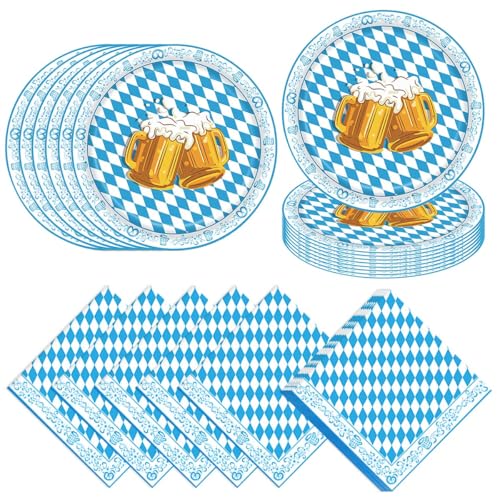 80 Stück Oktoberfest Tischdeko Set, Oktoberfest Geschirr Set und Bayern Servietten, Bayerische Papierteller Blau Weiß, Bayerische Partygeschirr für Oktoberfest Grillparty Bierfest Outdoor von LGZIN