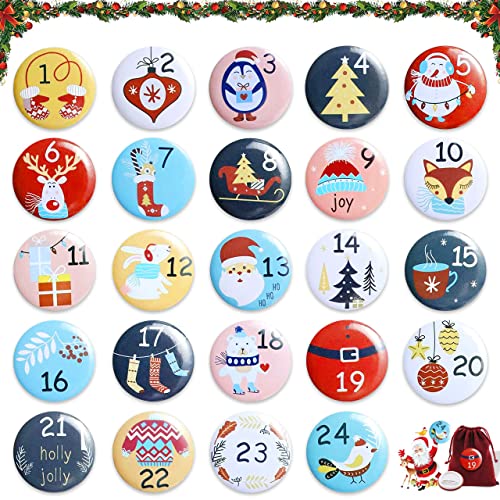 Buttons Adventskalender Zahlen, Adventskalender Buttons Nummer 1 Bis 24, Adventskalender Buttons für Geschenksäckchen Zahlen, Nummern button badges, für DIY Basteln Weihnachtsfeier (B) von LGZIN