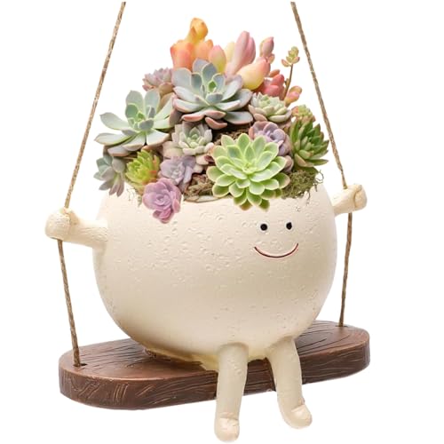 Hängende Blumentöpfe Mit Schaukel Gesicht, Swing Face Übertopf, Lustige Hängende Deko Blumentopf, Übertopf Mit Hängendem Kopf Swing Face Übertopf, Harz Pflanzgefäße für Innen Outdoor Dekorationen von LGZIN