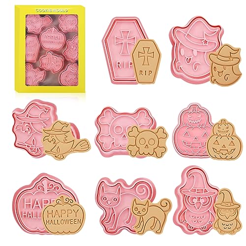 Halloween Ausstechformen Set, 8 Stück Halloween Cookie Cutters, 3D Halloween Keksausstecher, Kunststoff Plätzchenformen für Kinder, Halloween Keksausstecher Ausstecher für Partyzubehör von LGZIN