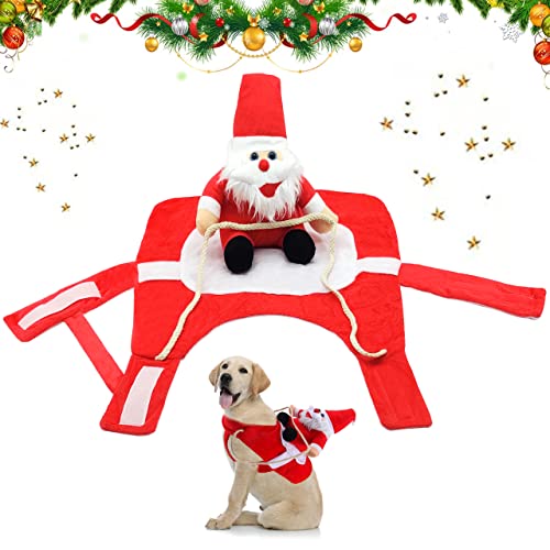 Hundekostüm Weihnachten, Hunde Weihnachtskostüm, Weihnachtsmann Hundebekleidung, Santa Outfit für Hund Katze, Haustier Kleidung mit Santa Claus Reiten auf Haustier (L) von LGZIN