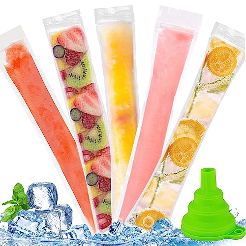 Popsicle Taschen, 200 Stück Eis Pop Beutel, Popsicle Formen Beutel mit Trichter, Wassereis Tüten, Pop Mold Taschen mit Reißverschluss, DIY Eisformen für Joghurt, Snack oder Freeze Pops von LGZIN