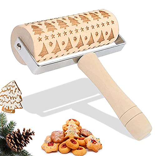 Weihnachten Teigroller aus Holz, Weihnachten Präge Nudelholz, Weihnachten Geprägt Teigroller, 3D Holz Nudelholz, Teigroller mit Blumen, für Hausgemachtes Backen geprägten Keksen nach von LGZIN