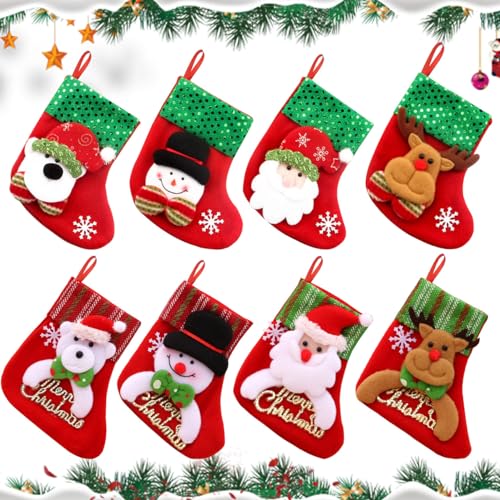 Weihnachtsstrumpf, 8 Stück Mini Nikolausstiefel zum Befüllen und Aufhängen, Nikolaussocke, Nikolausstrumpf, Weihnachtsbaum Kamin Deko, Weihnachtsdekoration für Kamin, Wand, Treppe, Weihnachtsbaum von LGZIN