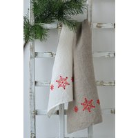 Leinen Handtuch Schneeflocke/Geschirrtuch Mit Schneeflocken Stickerei Weihnachtsgeschenk von LGlinen