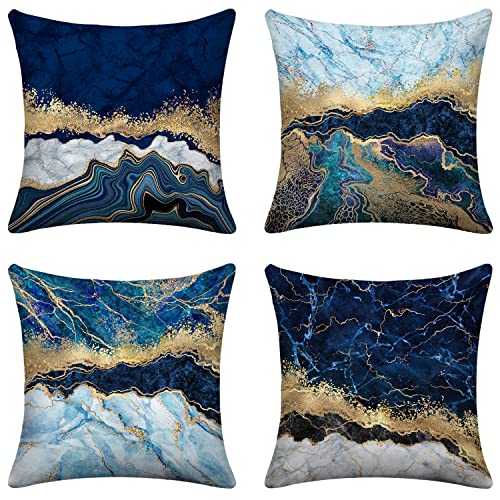LHAIFA Blaue Kissenbezüge, Goldfarbene Kissen, Couchkissen für Wohnzimmer, 45.7x45.7 cm, 4 Stück, Marineblau, türkis, marmoriert, abstrakt, dekorative Kissen für Couch, Bett, Auto, Kissenbezüge LHAIFA Blaue Kissenbezüge, Goldfarbene Kissen, Couchkissen für Wohnzimmer, 45.7x45.7 cm, 4 Stück, Marineblau, türkis, marmoriert, abstrakt, dekorative Kissen für Couch, Bett, Auto, Kissenbezüge von LHAIFA