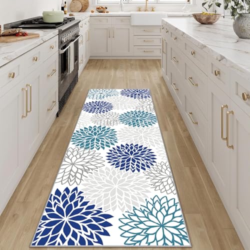 Läufer für Flur, waschbar, 50,8 x 119,4 cm, blau, abstrakte Blumen, rutschfest, Küchenteppich, Waschküchenteppich, Badezimmermatte, weicher Bodenteppich, Läufer für Flur, Küche, Waschküche Läufer für Flur, waschbar, 50,8 x 119,4 cm, blau, abstrakte Blumen, rutschfest, Küchenteppich, Waschküchenteppich, Badezimmermatte, weicher Bodenteppich, Läufer für Flur, Küche, Waschküche von LHAIFA