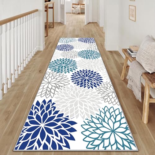 Läufer für Flur, waschbar, 60 x 150 cm, blau, abstrakte Blumen, rutschfest, Küchenteppich, Waschküche, Badezimmermatte, weicher Bodenteppich, Läufer für Flur, Küche, Waschküche, Schlafzimmer Läufer für Flur, waschbar, 60 x 150 cm, blau, abstrakte Blumen, rutschfest, Küchenteppich, Waschküche, Badezimmermatte, weicher Bodenteppich, Läufer für Flur, Küche, Waschküche, Schlafzimmer von LHAIFA