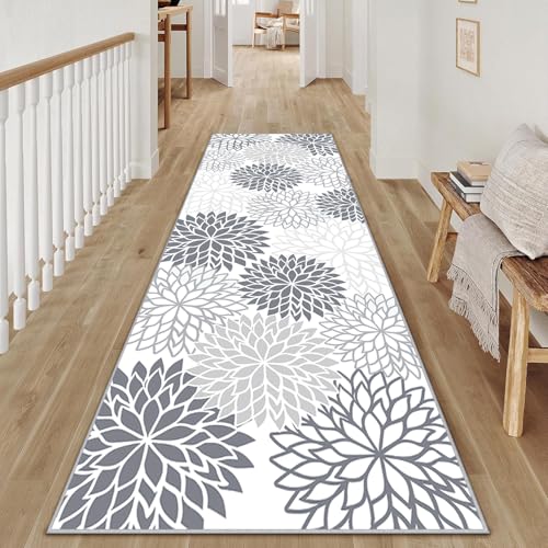 Läufer für Flur, waschbar, 60 x 150 cm, grau, abstrakte Blumen, rutschfest, Küchenteppich, Waschküche, Badezimmermatte, weicher Bodenteppich, Läufer für Flur, Küche, Waschküche, Schlafzimmer Läufer für Flur, waschbar, 60 x 150 cm, grau, abstrakte Blumen, rutschfest, Küchenteppich, Waschküche, Badezimmermatte, weicher Bodenteppich, Läufer für Flur, Küche, Waschküche, Schlafzimmer von LHAIFA