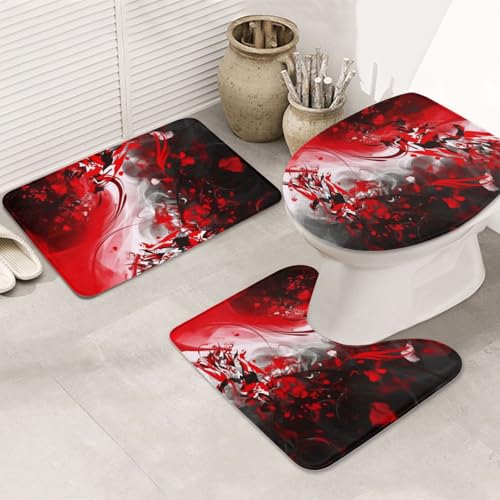 Abstraktes Badezimmerteppich-Set, 3-teilig, U-förmige WC-Bodenmatte + rutschfeste Mikrofaser-Badematten + WC-Deckelbezug, weich, saugfähig, Badteppich, Teppich für Heimdekoration Abstraktes Badezimmerteppich-Set, 3-teilig, U-förmige WC-Bodenmatte + rutschfeste Mikrofaser-Badematten + WC-Deckelbezug, weich, saugfähig, Badteppich, Teppich für Heimdekoration von LHBWCVN
