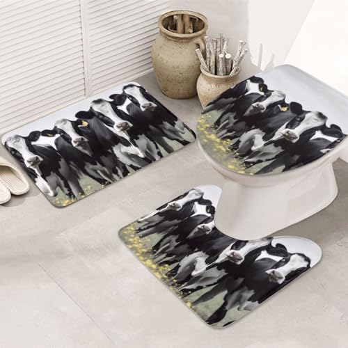 Badezimmerteppich-Set, 3-teilig, U-förmige WC-Bodenmatte + rutschfeste Mikrofaser-Badematten + WC-Deckelbezug, weich, saugfähig, Badteppich, Teppich für Heimdekoration von LHBWCVN