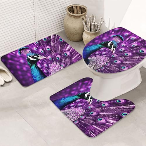 Badezimmerteppich-Set, 3-teilig, U-förmige WC-Bodenmatte + rutschfeste Mikrofaser-Badematten + WC-Deckelbezug, weich, saugfähig, Badteppich, Teppich für Heimdekoration von LHBWCVN