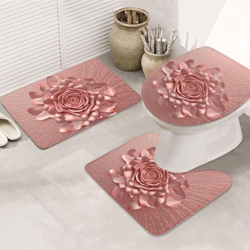 Badezimmerteppich-Set, U-förmige WC-Bodenmatte + rutschfeste Mikrofaser-Badematten + WC-Deckelbezug, weich, saugfähig, Badematte für Heimdekoration von LHBWCVN