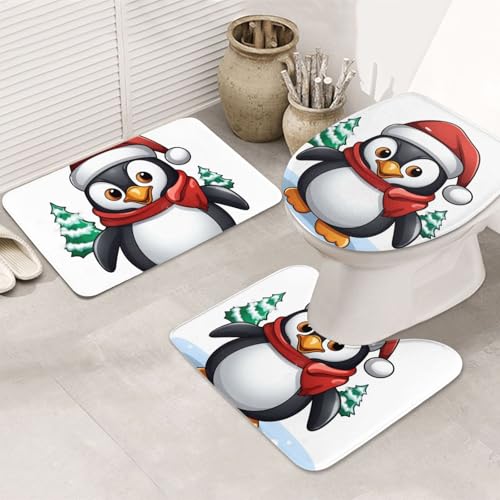 Badezimmerteppich-Set, Weihnachts-Pinguin, U-förmige WC-Bodenmatte + rutschfeste Mikrofaser-Badematten + WC-Deckelbezug, weich, saugfähig, Badteppich, Teppich für Heimdekoration Badezimmerteppich-Set, Weihnachts-Pinguin, U-förmige WC-Bodenmatte + rutschfeste Mikrofaser-Badematten + WC-Deckelbezug, weich, saugfähig, Badteppich, Teppich für Heimdekoration von LHBWCVN