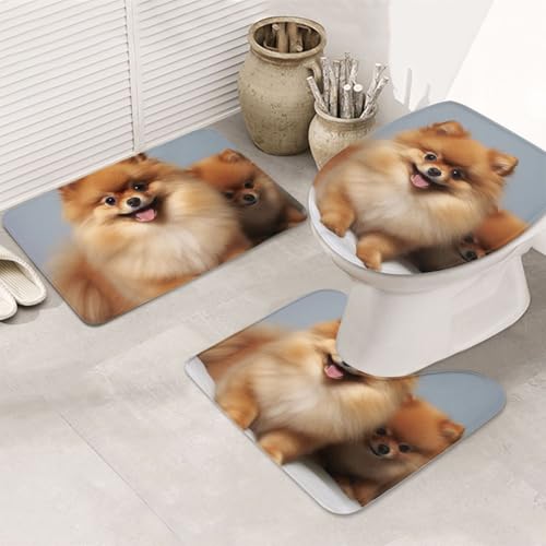Badezimmerteppich-Set, niedliches Zwergspitz-Design, U-förmige WC-Bodenmatte + rutschfeste Mikrofaser-Badematten + WC-Deckelbezug, weich, saugfähig, Badteppich, Teppich für Heimdekoration Badezimmerteppich-Set, niedliches Zwergspitz-Design, U-förmige WC-Bodenmatte + rutschfeste Mikrofaser-Badematten + WC-Deckelbezug, weich, saugfähig, Badteppich, Teppich für Heimdekoration von LHBWCVN