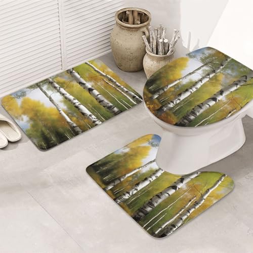 Badezimmerteppich-Set mit Birkenbäumen, U-förmige WC-Bodenmatte + rutschfeste Mikrofaser-Badematten + WC-Deckelbezug, weich, saugfähig, Badteppich, Teppich für Heimdekoration Badezimmerteppich-Set mit Birkenbäumen, U-förmige WC-Bodenmatte + rutschfeste Mikrofaser-Badematten + WC-Deckelbezug, weich, saugfähig, Badteppich, Teppich für Heimdekoration von LHBWCVN
