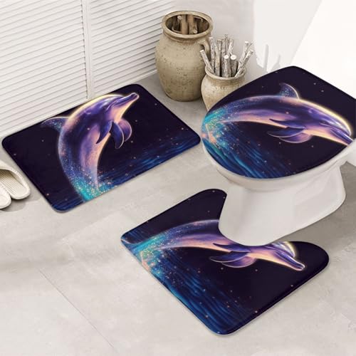 Badezimmerteppich-Set mit Glitzer-Delfin, U-förmige WC-Bodenmatte + rutschfeste Mikrofaser-Badematten + WC-Deckelbezug, weich, saugfähig, Badteppich, Teppich für Heimdekoration Badezimmerteppich-Set mit Glitzer-Delfin, U-förmige WC-Bodenmatte + rutschfeste Mikrofaser-Badematten + WC-Deckelbezug, weich, saugfähig, Badteppich, Teppich für Heimdekoration von LHBWCVN