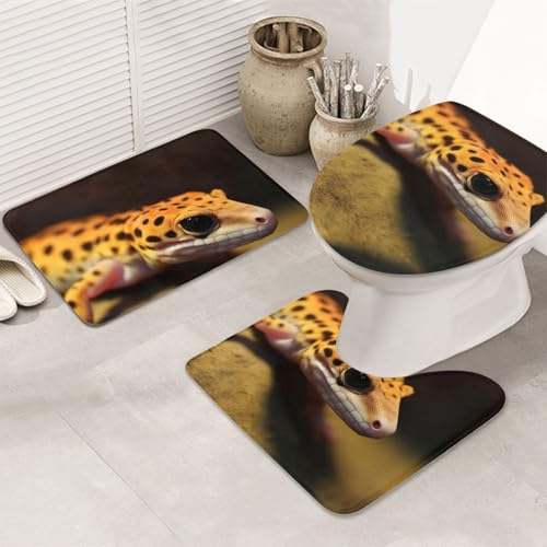 Badezimmerteppich-Set mit Leopardenmuster, 3-teilig, U-förmige WC-Bodenmatte + rutschfeste Mikrofaser-Badematten + WC-Deckelbezug, weich, saugfähig, Badteppich, Teppich für Heimdekoration von LHBWCVN
