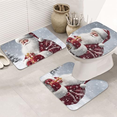 Badezimmerteppich-Set mit Weihnachtsmann-Design, U-förmige WC-Bodenmatte + rutschfeste Mikrofaser-Badematten + WC-Deckelbezug, weich, saugfähig, Badteppich, Teppich, für Heimdekoration Badezimmerteppich-Set mit Weihnachtsmann-Design, U-förmige WC-Bodenmatte + rutschfeste Mikrofaser-Badematten + WC-Deckelbezug, weich, saugfähig, Badteppich, Teppich, für Heimdekoration von LHBWCVN