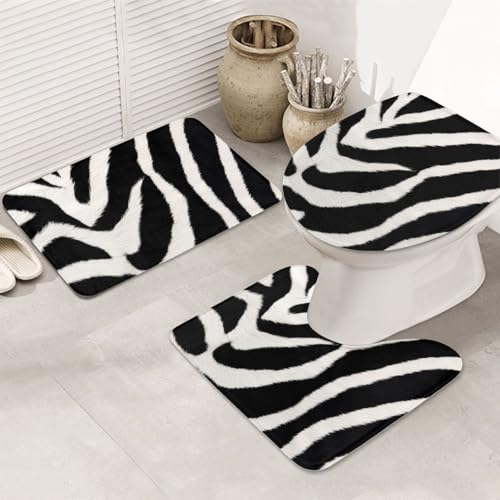 Badezimmerteppich-Set mit Zebra-Tiermotiv, U-förmige WC-Bodenmatte + rutschfeste Mikrofaser-Badematten + WC-Deckelbezug, weich, saugfähig, Badteppich, Teppich für Heimdekoration Badezimmerteppich-Set mit Zebra-Tiermotiv, U-förmige WC-Bodenmatte + rutschfeste Mikrofaser-Badematten + WC-Deckelbezug, weich, saugfähig, Badteppich, Teppich für Heimdekoration von LHBWCVN