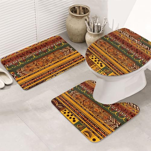 Badezimmerteppich-Set mit afrikanischen Nationalmustern, U-förmige WC-Bodenmatte + rutschfeste Mikrofaser-Badematten + WC-Deckelbezug, weich, saugfähig, Badteppich, Teppich für Heimdekoration Badezimmerteppich-Set mit afrikanischen Nationalmustern, U-förmige WC-Bodenmatte + rutschfeste Mikrofaser-Badematten + WC-Deckelbezug, weich, saugfähig, Badteppich, Teppich für Heimdekoration von LHBWCVN
