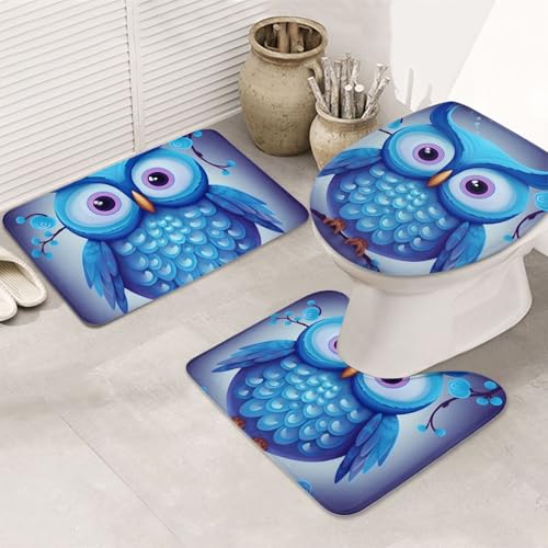 Badezimmerteppich-Set mit blauer Eule, U-förmig, WC-Bodenmatte, rutschfeste Mikrofaser-Badematten + WC-Deckelbezug, weich, saugfähig, Badteppich, Teppich für Heimdekoration Badezimmerteppich-Set mit blauer Eule, U-förmig, WC-Bodenmatte, rutschfeste Mikrofaser-Badematten + WC-Deckelbezug, weich, saugfähig, Badteppich, Teppich für Heimdekoration von LHBWCVN