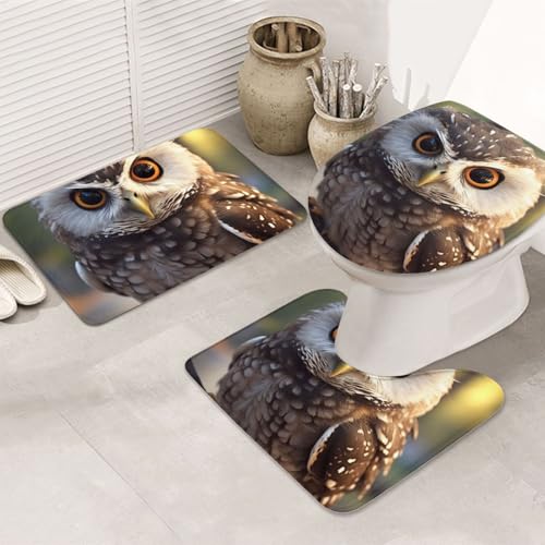 Badezimmerteppich-Set mit niedlichem Eulen-Design, U-förmige WC-Bodenmatte + rutschfeste Mikrofaser-Badematten + WC-Deckelbezug, weich, saugfähig, Badteppich, Teppich für Heimdekoration Badezimmerteppich-Set mit niedlichem Eulen-Design, U-förmige WC-Bodenmatte + rutschfeste Mikrofaser-Badematten + WC-Deckelbezug, weich, saugfähig, Badteppich, Teppich für Heimdekoration von LHBWCVN