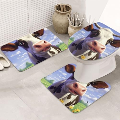 Badezimmerteppich-Set mit niedlichem Kuh-Design, U-förmige WC-Bodenmatte + rutschfeste Mikrofaser-Badematten + WC-Deckelbezug, weich, saugfähig, Badteppich, Teppich für Heimdekoration Badezimmerteppich-Set mit niedlichem Kuh-Design, U-förmige WC-Bodenmatte + rutschfeste Mikrofaser-Badematten + WC-Deckelbezug, weich, saugfähig, Badteppich, Teppich für Heimdekoration von LHBWCVN