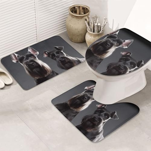 Badezimmerteppich-Set mit niedlichem Schnauzer-Motiv, U-förmige WC-Bodenmatte + rutschfeste Mikrofaser-Badematten + WC-Deckelbezug, weich, saugfähig, Badteppich, Teppich für Heimdekoration Badezimmerteppich-Set mit niedlichem Schnauzer-Motiv, U-förmige WC-Bodenmatte + rutschfeste Mikrofaser-Badematten + WC-Deckelbezug, weich, saugfähig, Badteppich, Teppich für Heimdekoration von LHBWCVN