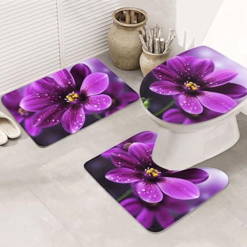 Badezimmerteppich-Set mit violetten Blumen, U-förmige WC-Bodenmatte + rutschfeste Mikrofaser-Badematten + WC-Deckelbezug, weich, saugfähig, Badteppich, Teppich für Heimdekoration Badezimmerteppich-Set mit violetten Blumen, U-förmige WC-Bodenmatte + rutschfeste Mikrofaser-Badematten + WC-Deckelbezug, weich, saugfähig, Badteppich, Teppich für Heimdekoration von LHBWCVN