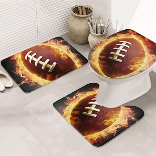 Badteppich-Set, Motiv: Flaming American Football, U-förmige WC-Bodenmatte + rutschfeste Mikrofaser-Badematten + WC-Deckelbezug, weich, saugfähig, Badteppich, Teppich für Heimdekoration Badteppich-Set, Motiv: Flaming American Football, U-förmige WC-Bodenmatte + rutschfeste Mikrofaser-Badematten + WC-Deckelbezug, weich, saugfähig, Badteppich, Teppich für Heimdekoration von LHBWCVN