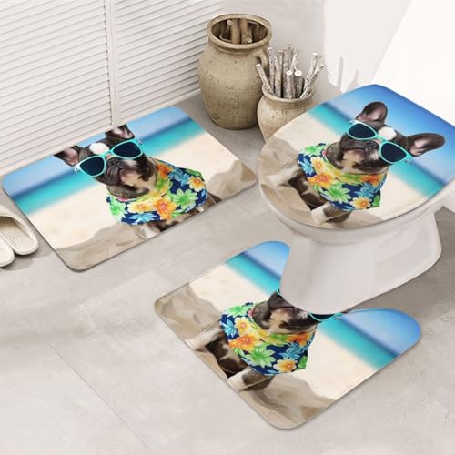 Badteppich-Set, Motiv: Französische Bulldogge, 3-teilig, U-förmige WC-Bodenmatte + rutschfeste Mikrofaser-Badematten + WC-Deckelbezug, weich, saugfähig, Badteppich, Teppich für Heimdekoration Badteppich-Set, Motiv: Französische Bulldogge, 3-teilig, U-förmige WC-Bodenmatte + rutschfeste Mikrofaser-Badematten + WC-Deckelbezug, weich, saugfähig, Badteppich, Teppich für Heimdekoration von LHBWCVN
