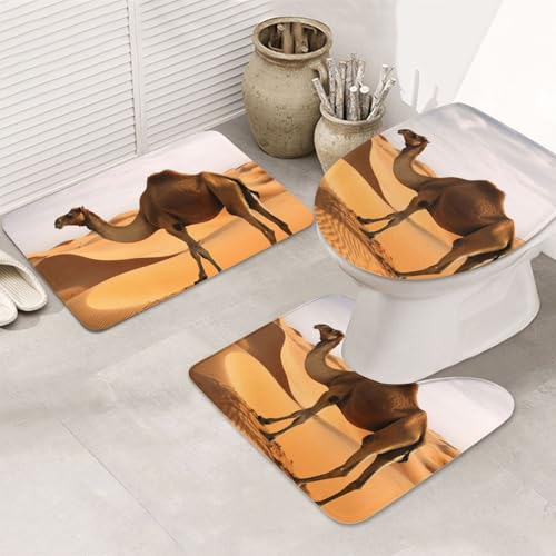 Badteppich-Set, Wüstensand, Kamel, U-förmige WC-Bodenmatte + rutschfeste Mikrofaser-Badematten + WC-Deckelbezug, weich, saugfähig, Badteppich, Teppich für Heimdekoration Badteppich-Set, Wüstensand, Kamel, U-förmige WC-Bodenmatte + rutschfeste Mikrofaser-Badematten + WC-Deckelbezug, weich, saugfähig, Badteppich, Teppich für Heimdekoration von LHBWCVN