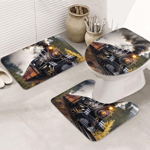 Badteppich-Set mit Dampfzug-Design, U-förmige WC-Bodenmatte + rutschfeste Mikrofaser-Badematten + WC-Deckelbezug, weich, saugfähig, Badteppich, Teppich für Heimdekoration Badteppich-Set mit Dampfzug-Design, U-förmige WC-Bodenmatte + rutschfeste Mikrofaser-Badematten + WC-Deckelbezug, weich, saugfähig, Badteppich, Teppich für Heimdekoration von LHBWCVN