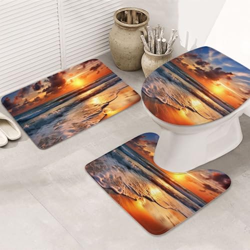 Badteppich-Set mit Strand-Sonnenaufgang, U-förmige WC-Bodenmatte + rutschfeste Mikrofaser-Badematten + WC-Deckelbezug, weich, saugfähig, Badteppich, Teppich für Heimdekoration Badteppich-Set mit Strand-Sonnenaufgang, U-förmige WC-Bodenmatte + rutschfeste Mikrofaser-Badematten + WC-Deckelbezug, weich, saugfähig, Badteppich, Teppich für Heimdekoration von LHBWCVN