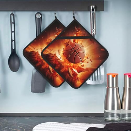 Basketball-Topflappen, hitzebeständig, für Küche, Topflappen mit Tasche, waschbare Ofenhandschuhe, Kochpads, Stoffuntersetzer, Untersetzer zum Backen, 20,3 x 20,3 cm, 2 Stück Basketball-Topflappen, hitzebeständig, für Küche, Topflappen mit Tasche, waschbare Ofenhandschuhe, Kochpads, Stoffuntersetzer, Untersetzer zum Backen, 20,3 x 20,3 cm, 2 Stück von LHBWCVN